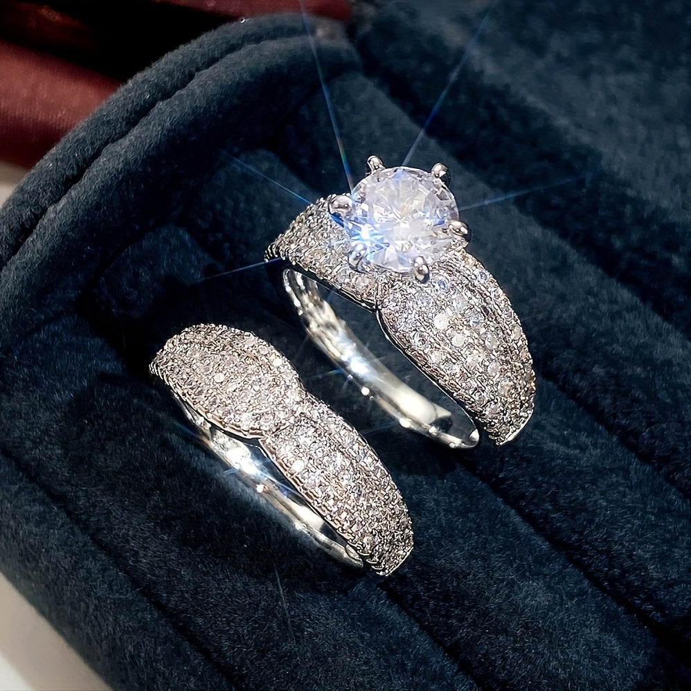 Ensemble de 2 bagues de mariage de mariée avec zircone incarnée pour les bijoux cadeaux de proposition de fiançailles des femmes