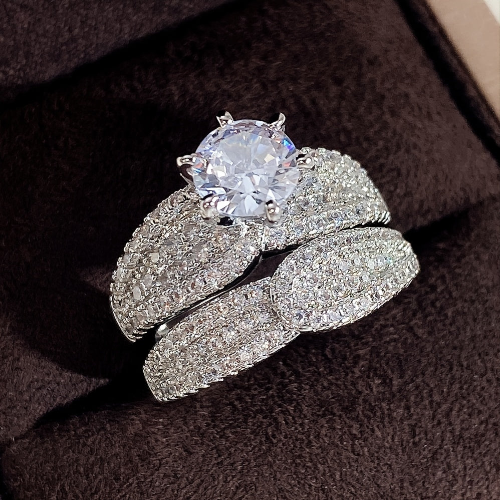 Ensemble de 2 bagues de mariage de mariée avec zircone incarnée pour les bijoux cadeaux de proposition de fiançailles des femmes