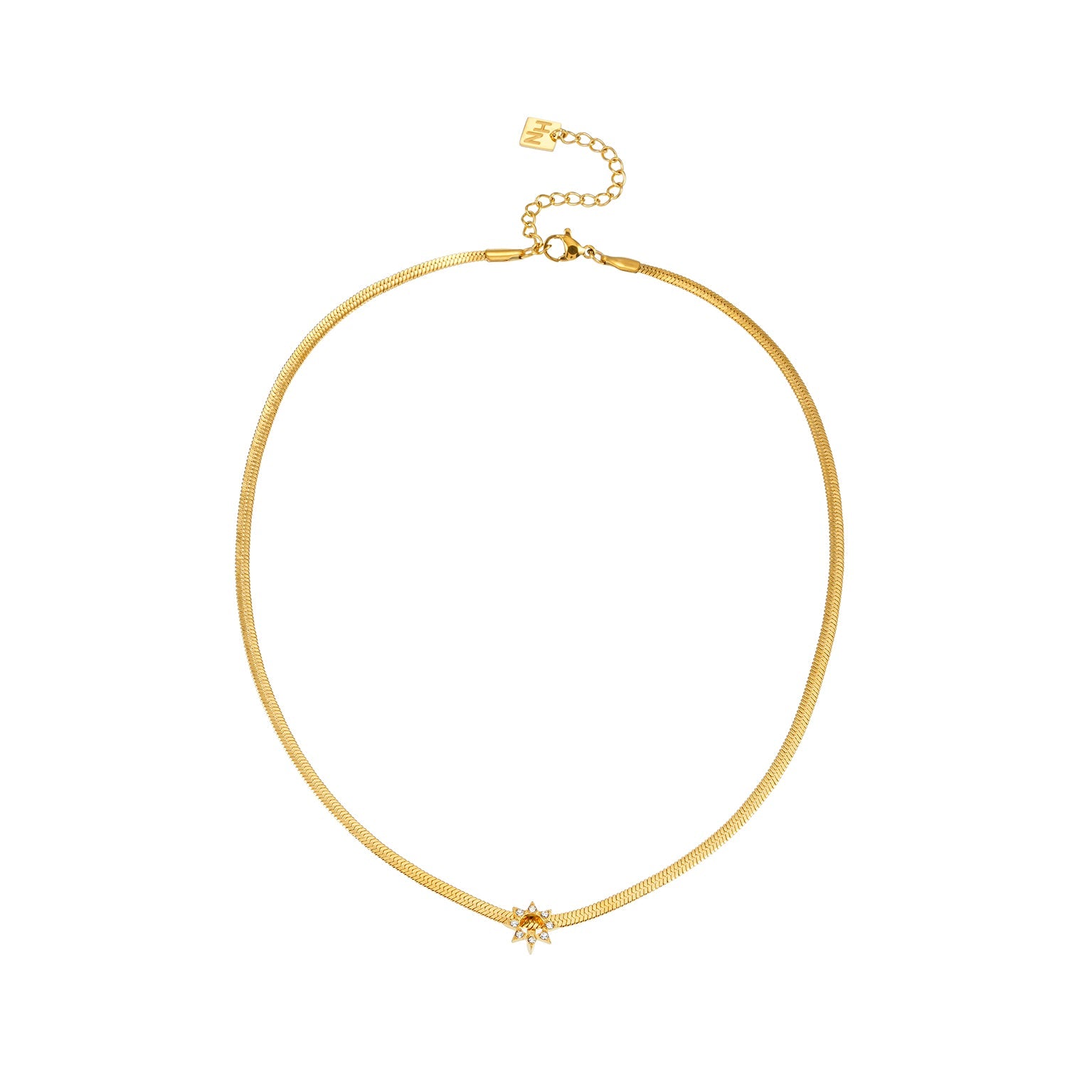AGULHAS Gold: Celestial Elegance - Snake Skin Chain Necklace with Zirconia Embedded Star Charm