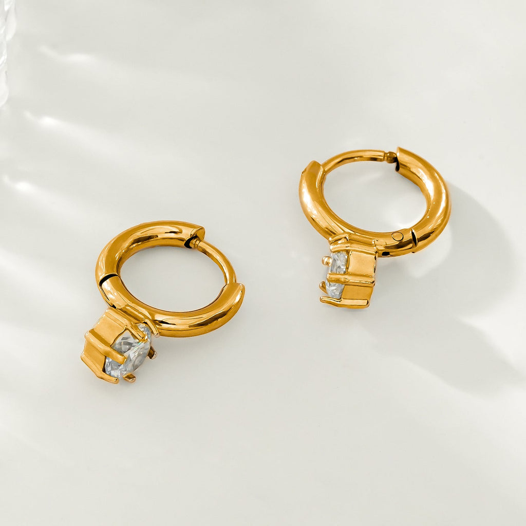 BEAULIEU: Vintage Inspired Mini Hoops with a Solitaire Moissanite Charm