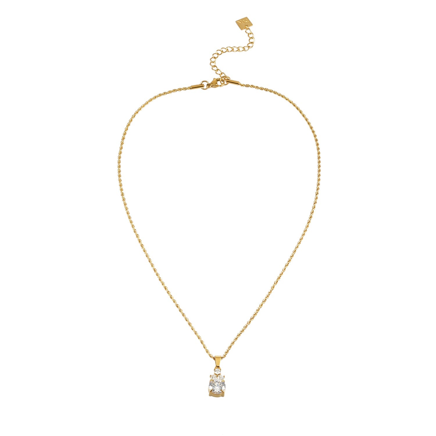 DANAE Gold: Textured Rope Chain with Zirconia Gems Pendant – Trio of Mini Stones on a Larger Gem