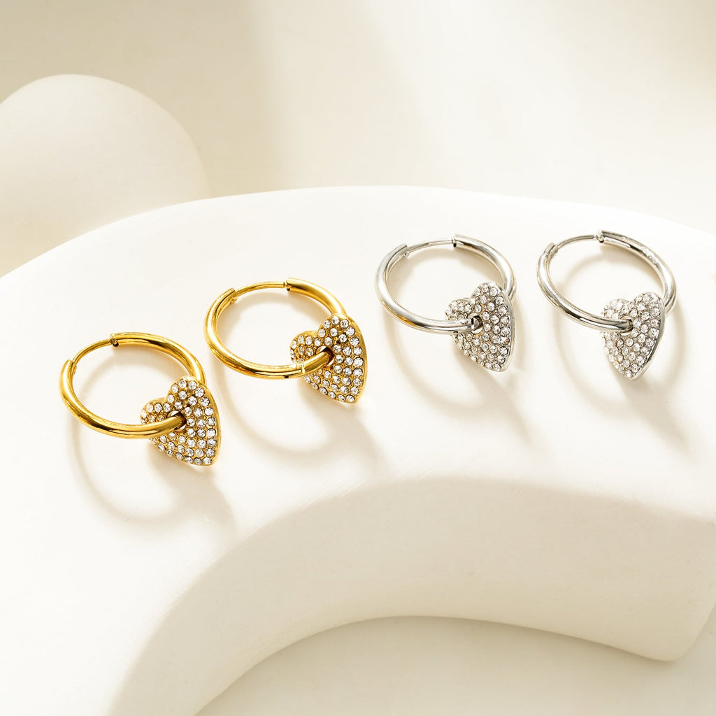MAABU Gold: Vintage Inspired Hoops with Removable Zirconia Embedded Heart Charm