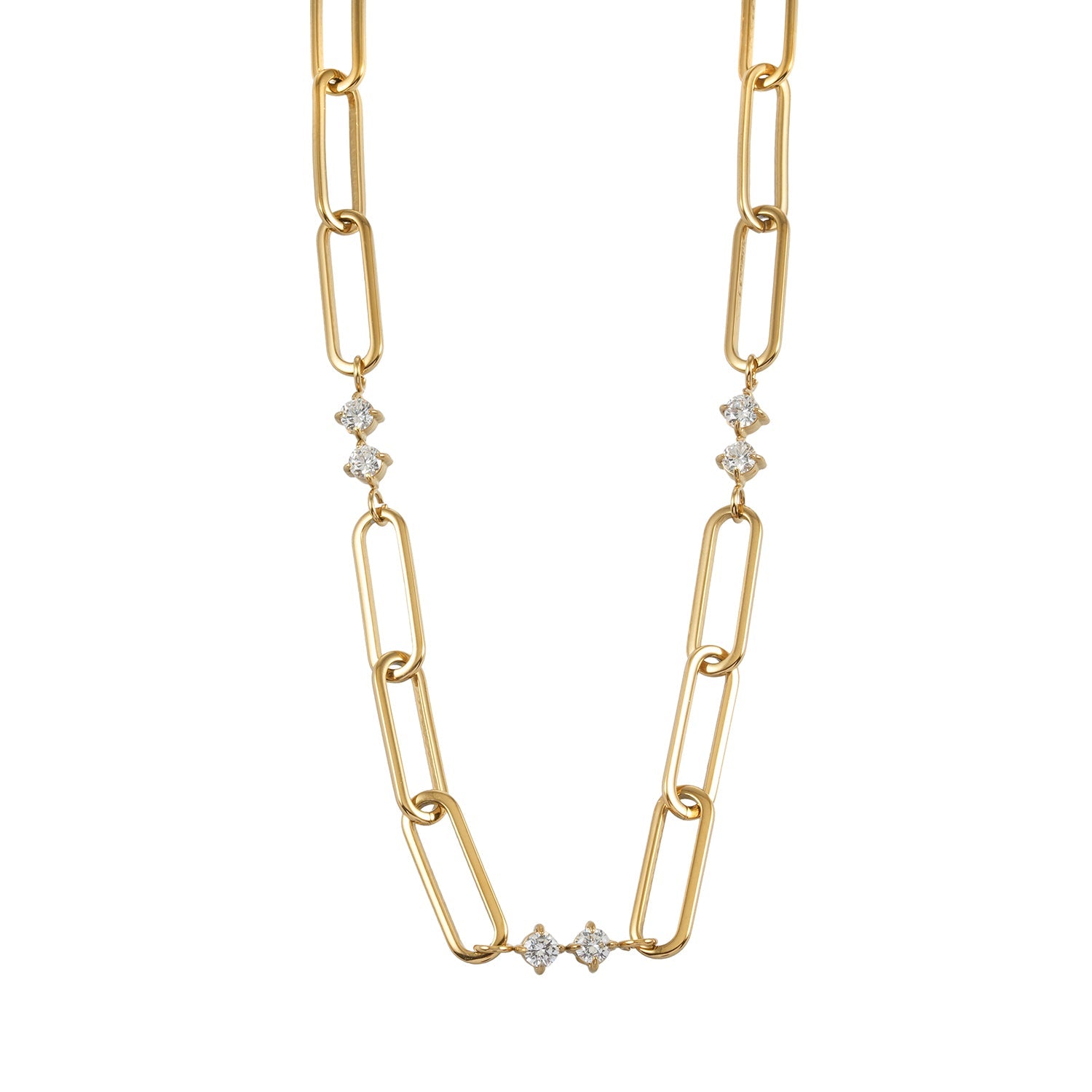 ELOPPINA Gold Necklace: Paper Clip Chain with Zirconia Accents & a Freshwater Pearl Charm