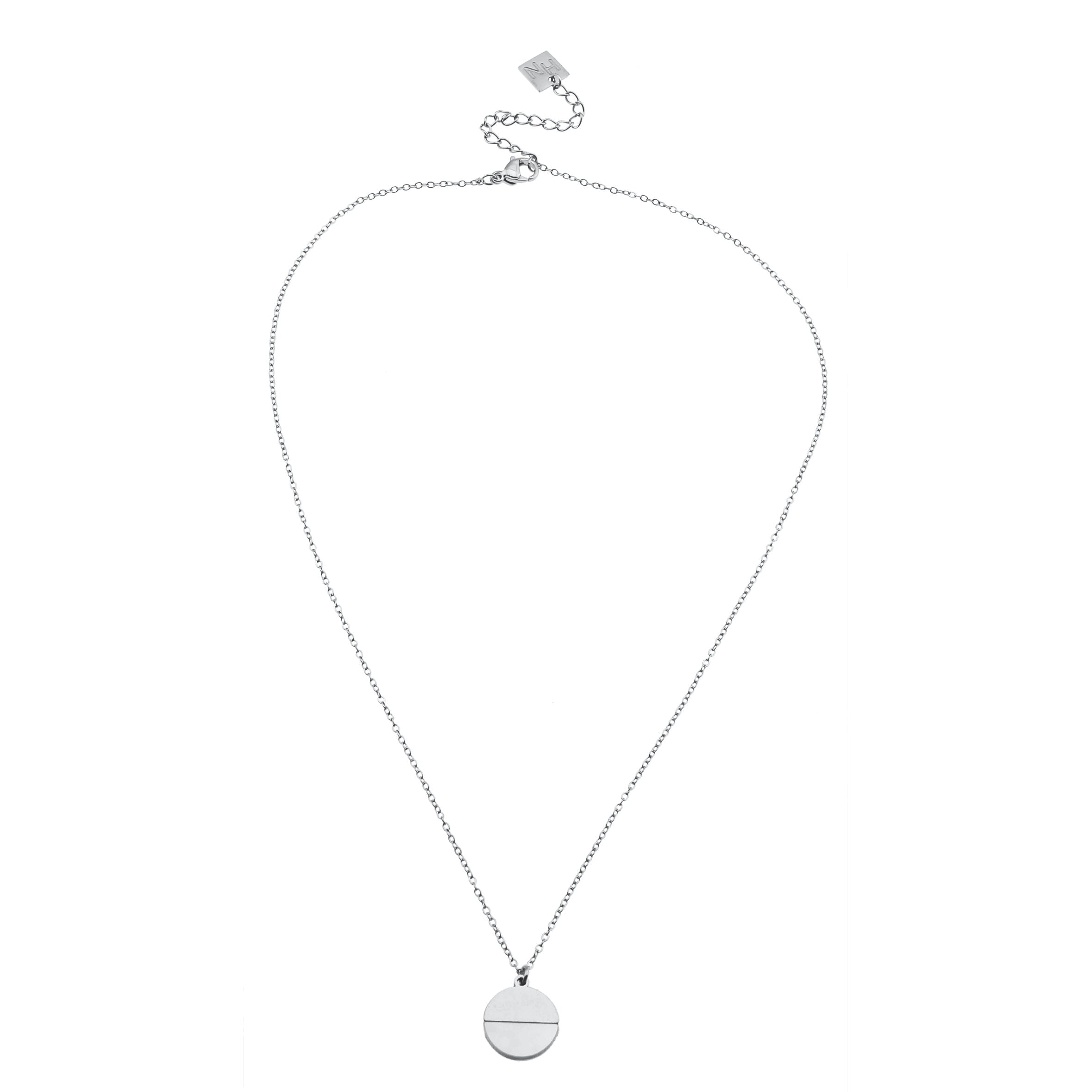 EMERSYN Silver (White Gold): Minimalist Metal & Shell Circle Pendant Necklace
