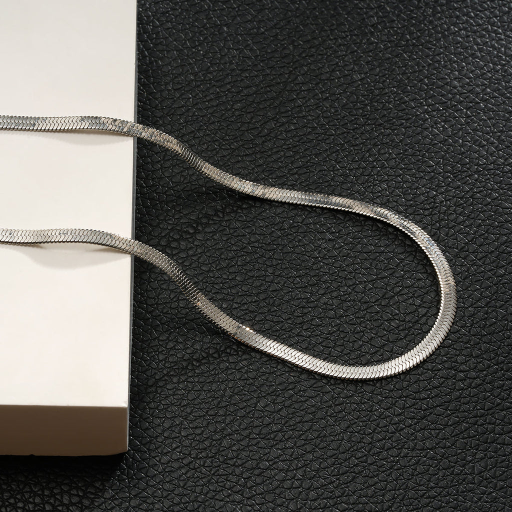 FRYDA Silver Toned (White Gold): Snake Skin Textured Mid Width Chain Necklace