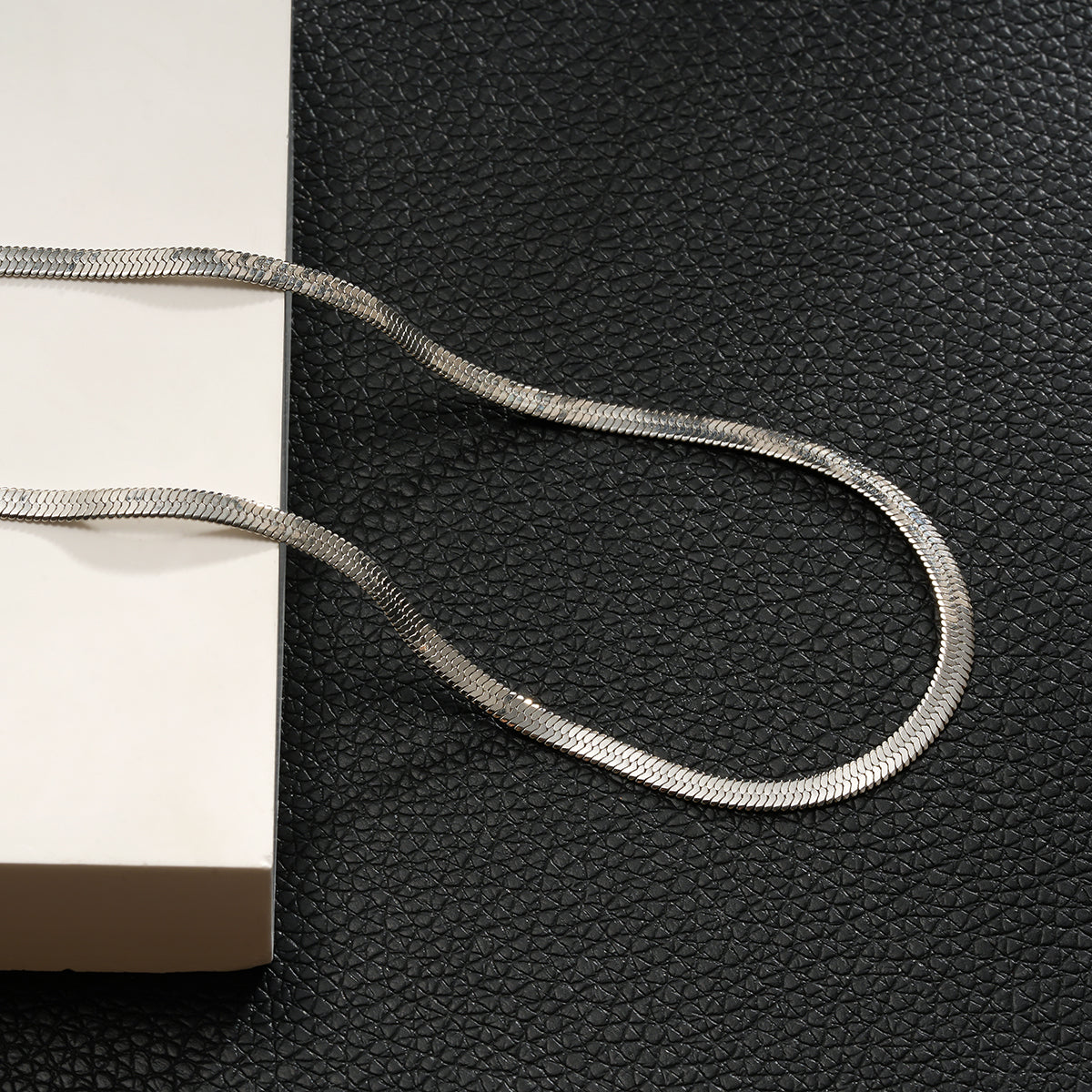 FRYDA Silver Toned (White Gold): Snake Skin Textured Mid Width Chain Necklace