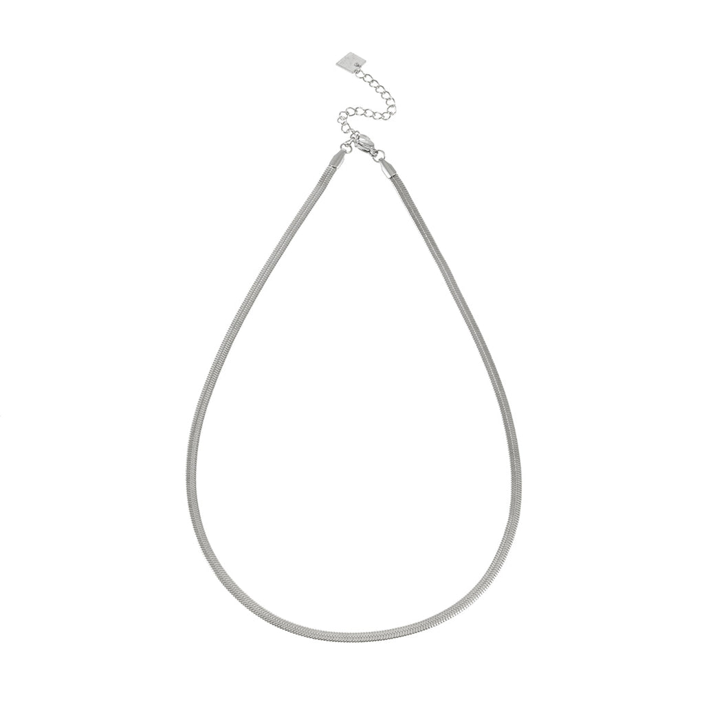 FRYDA Silver Toned (White Gold): Snake Skin Textured Mid Width Chain Necklace