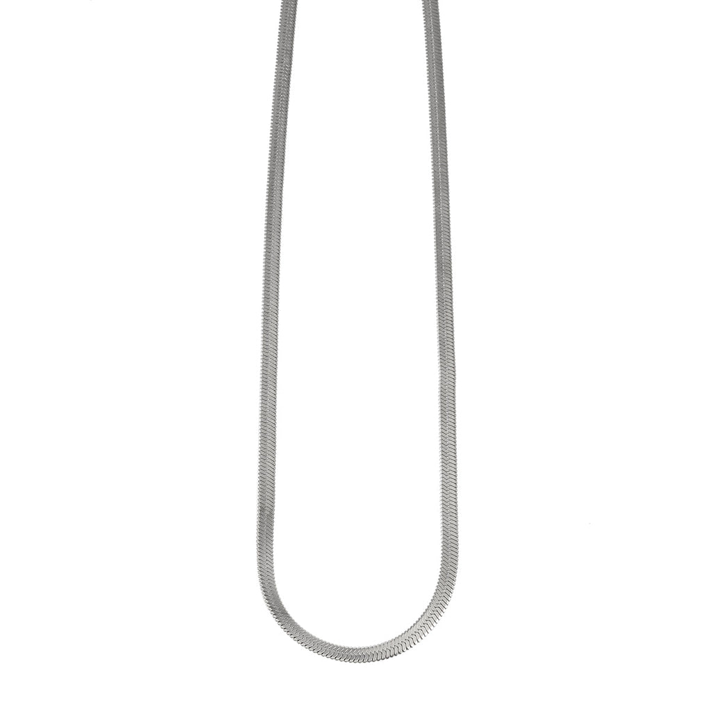 FRYDA Silver Toned (White Gold): Snake Skin Textured Mid Width Chain Necklace