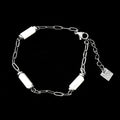 LAGUNA Silver (White Gold): Mini Paperclip Chain Bracelet with Natural Cylinder Cut Shell Beads