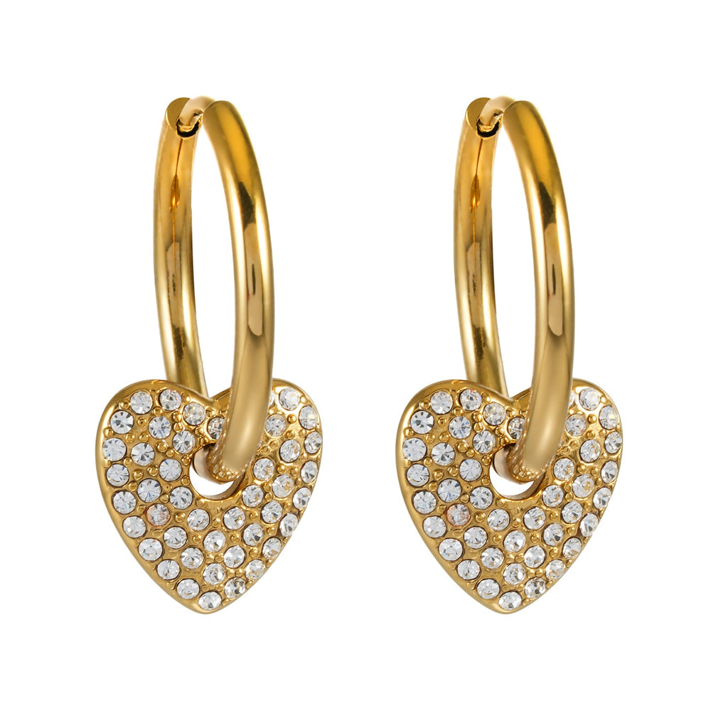 MAABU Gold: Vintage Inspired Hoops with Removable Zirconia Embedded Heart Charm