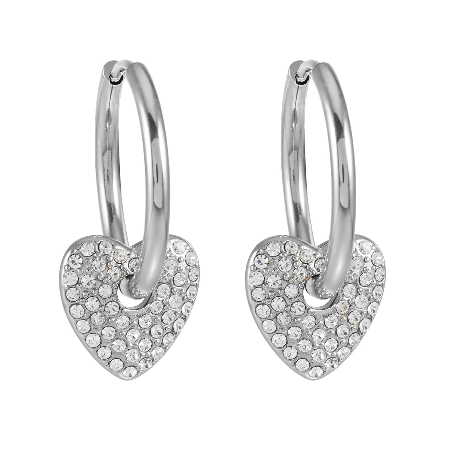 MAABU Silver (White Gold): Vintage Inspired Hoops with Removable Zirconia Embedded Heart Charm