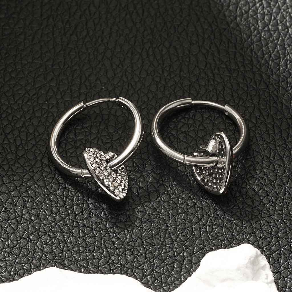 MAABU Silver (White Gold): Vintage Inspired Hoops with Removable Zirconia Embedded Heart Charm