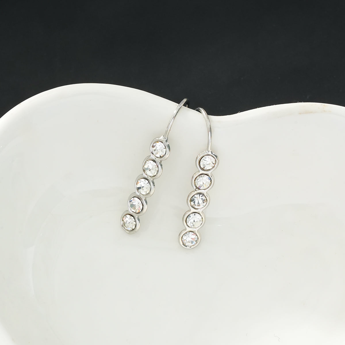 PELLA Silver (White Gold): Minimalist Moissanite Row Stud Earrings – Elegant Sparkle in Every Line