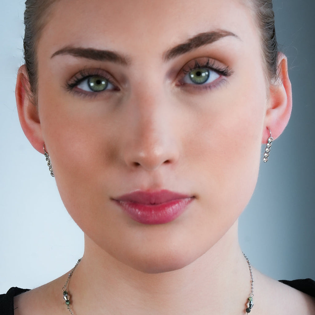 PELLA Silver (White Gold): Minimalist Moissanite Row Stud Earrings – Elegant Sparkle in Every Line