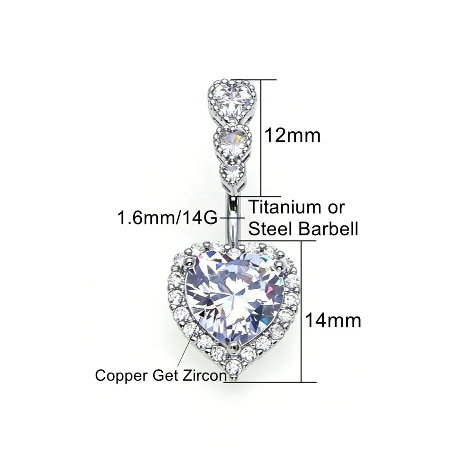 1PC Crystal Heart Belly Button Rings Surgical Titanium Navel Piercing Sexy Hottie Belly Rings Body Piercing Ombligo Navel Rings