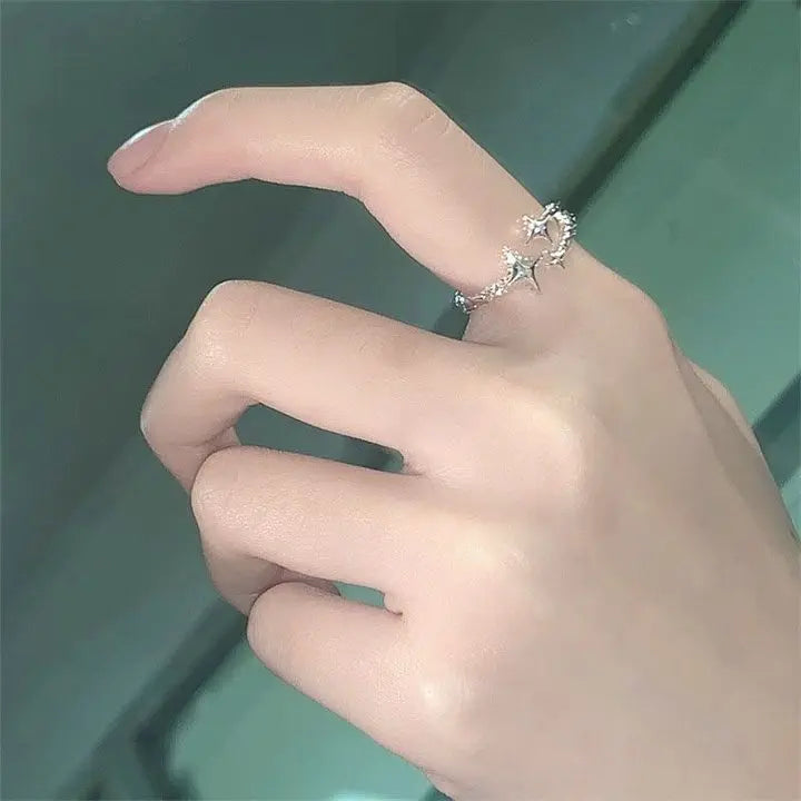 Cute Star Open Rings for Women Punk Gothic Sliver Color Irregular Adjustable Decorative Rings Y2K Girls Fashion Jewelry Gifts