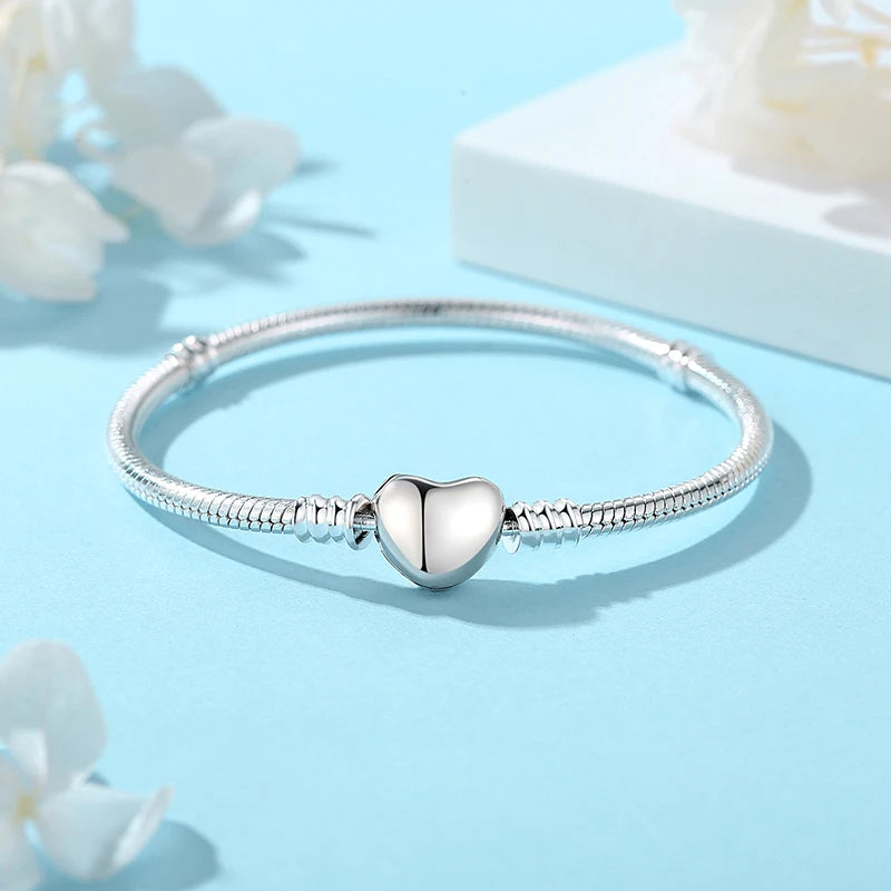 Bracelets originaux en argent sterling 925 Bracelets Love Heart Clip Charms Perles Serpent Chaînes pour femmes Rose Gold DIY Bijoux de luxe