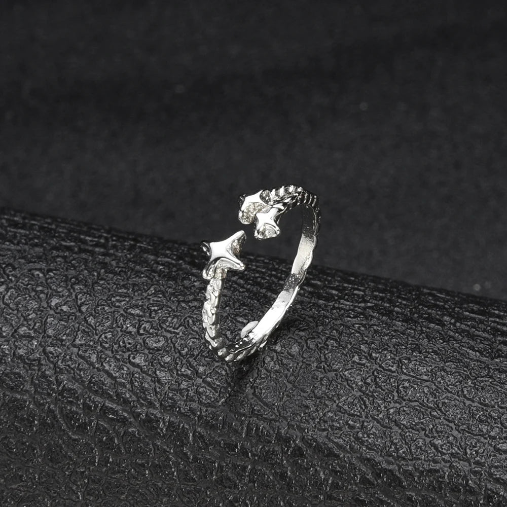 Cute Star Open Rings for Women Punk Gothic Sliver Color Irregular Adjustable Decorative Rings Y2K Girls Fashion Jewelry Gifts