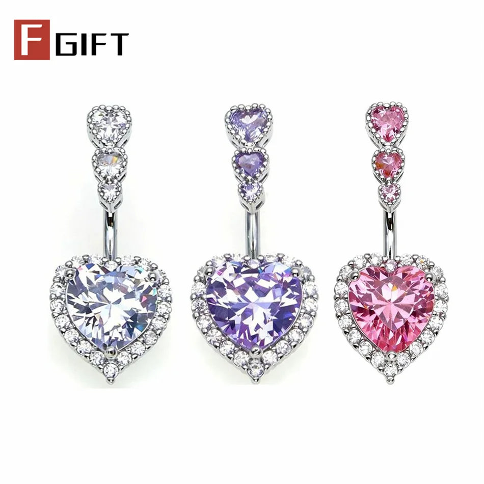 1PC Crystal Heart Belly Button Rings Surgical Titanium Navel Piercing Sexy Hottie Belly Rings Body Piercing Ombligo Navel Rings