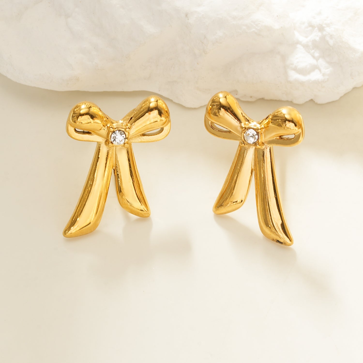 SAMANTHA Gold: Bow Stud Earrings with Solitaire Zirconia – Dainty & Chic Everyday Jewelry