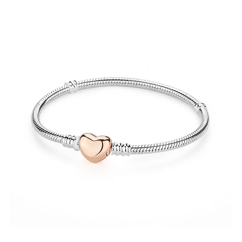 Bracelets originaux en argent sterling 925 Bracelets Love Heart Clip Charms Perles Serpent Chaînes pour femmes Rose Gold DIY Bijoux de luxe