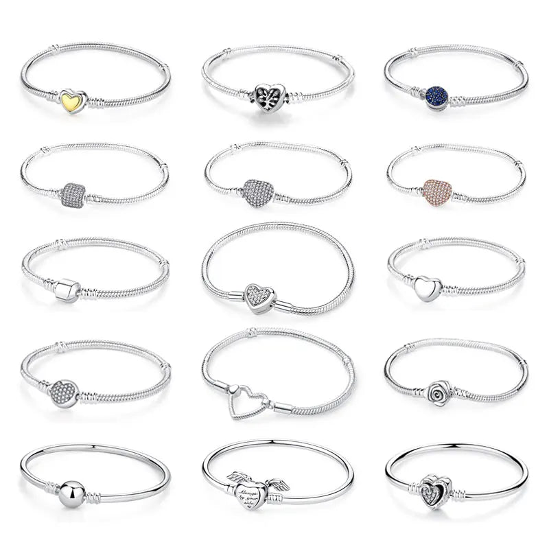 Bracelets originaux en argent sterling 925 Bracelets Love Heart Clip Charms Perles Serpent Chaînes pour femmes Rose Gold DIY Bijoux de luxe