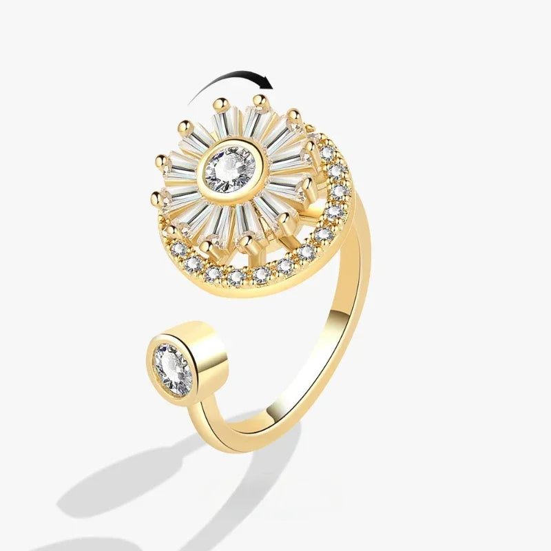 Nouvelles bagues d’anxiété pour femme Zircone cubique Bague d’anxiété de tournesol Bagues rotatives Anneau ouvert réglable Anillos De Mujer