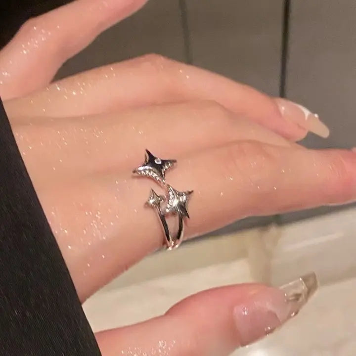 Cute Star Open Rings for Women Punk Gothic Sliver Color Irregular Adjustable Decorative Rings Y2K Girls Fashion Jewelry Gifts