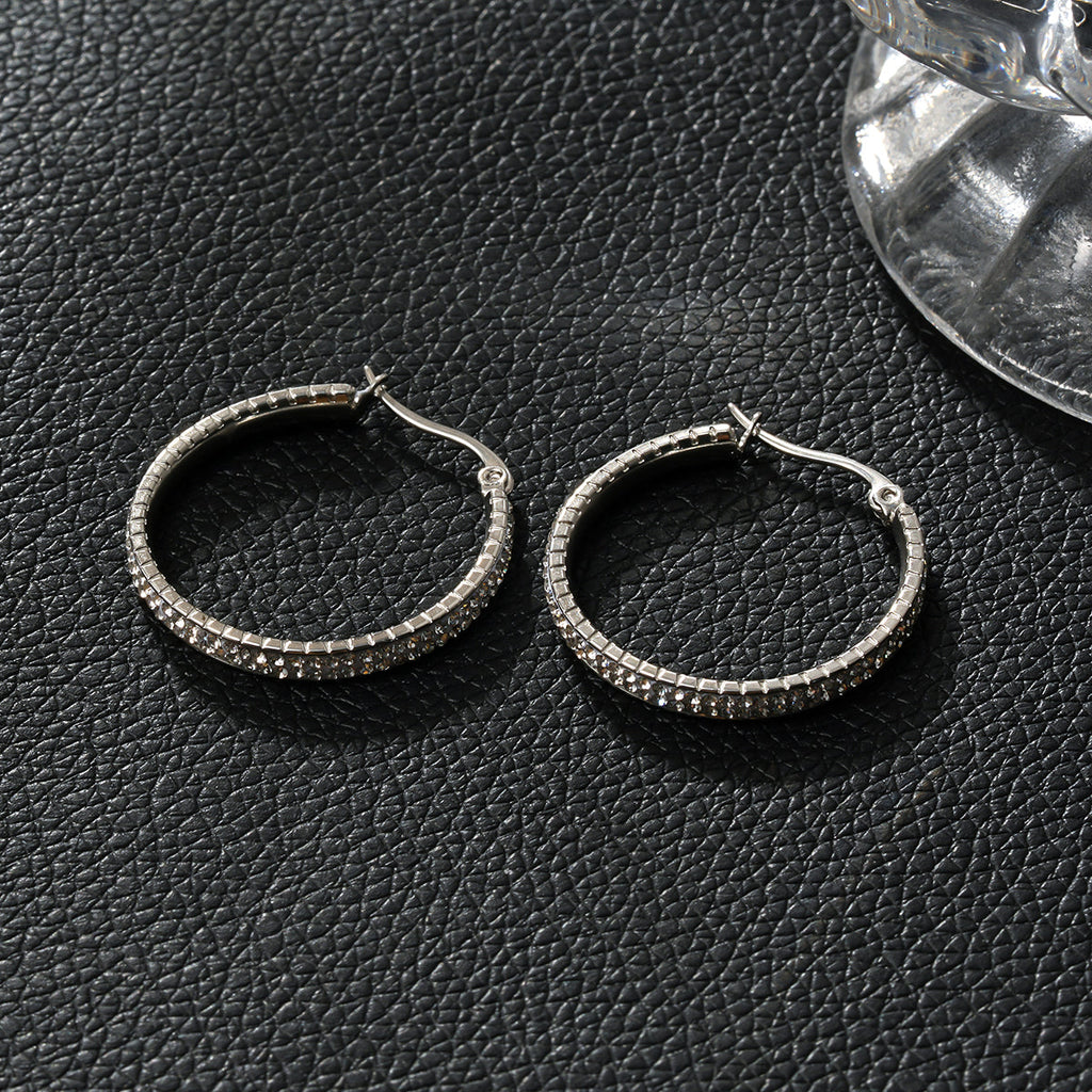 YARA Silver (White Gold): 'Pavé All the Way' Zirconia Hoop Earrings (Regular Size)