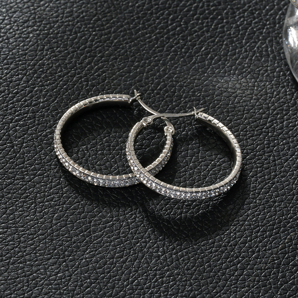 YARA Silver (White Gold): 'Pavé All the Way' Zirconia Hoop Earrings (Regular Size)