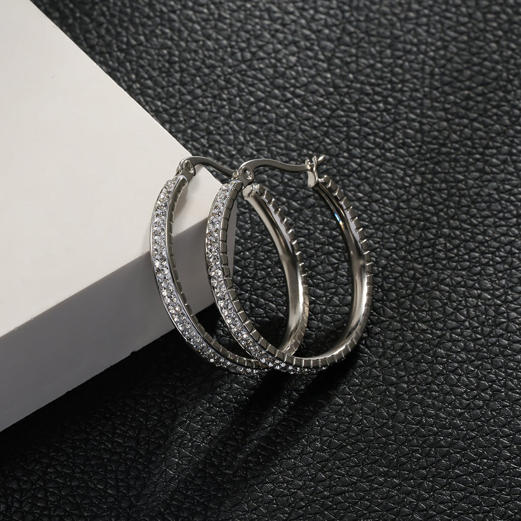 YARA Silver (White Gold): 'Pavé All the Way' Zirconia Hoop Earrings (Regular Size)