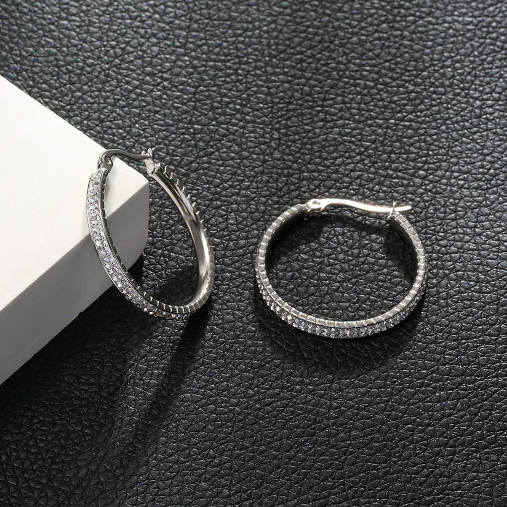 YARA Silver (White Gold): 'Pavé All the Way' Zirconia Hoop Earrings (Regular Size)